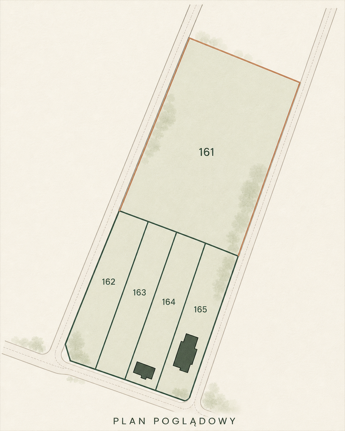 Plan poglądowy działek 161, 162, 163, 164 i 165
